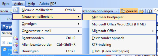Outlook - Acties - Nieuw E-mailbericht - Met meer briefpapier ...